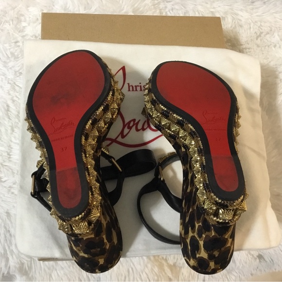 Christian Louboutin Black and Gold Leopard Sandals - Picture 4 of 14